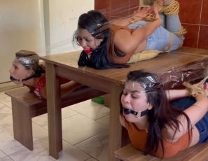 My Playful Stepmom Left The Three Of Us Bondage Girls Hogtied And Ball Gagged In The Kitchen